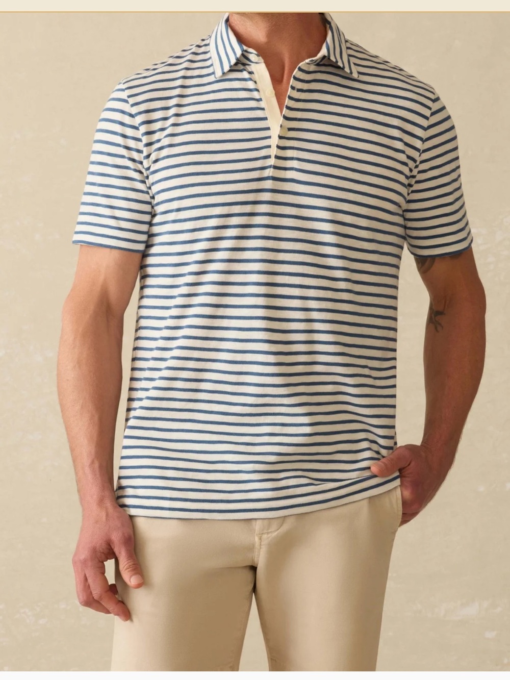 Faherty Short-Sleeve Striped Polo in Blue & Cream